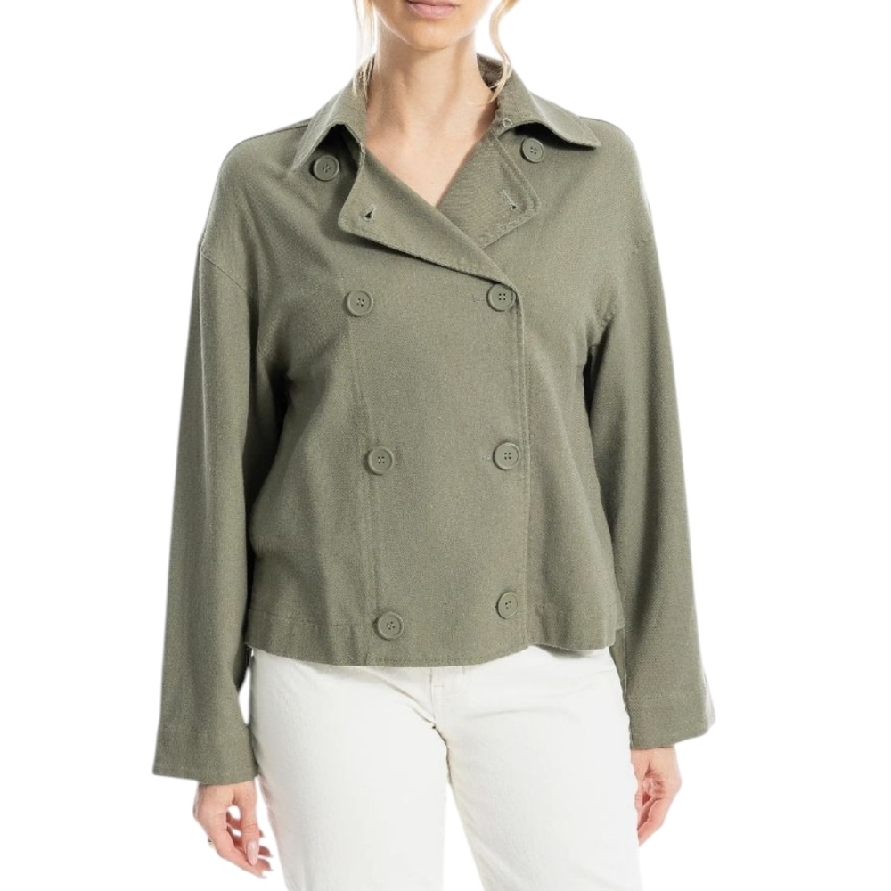 Max Studio London Double Breasted Twill Cropped Jacket